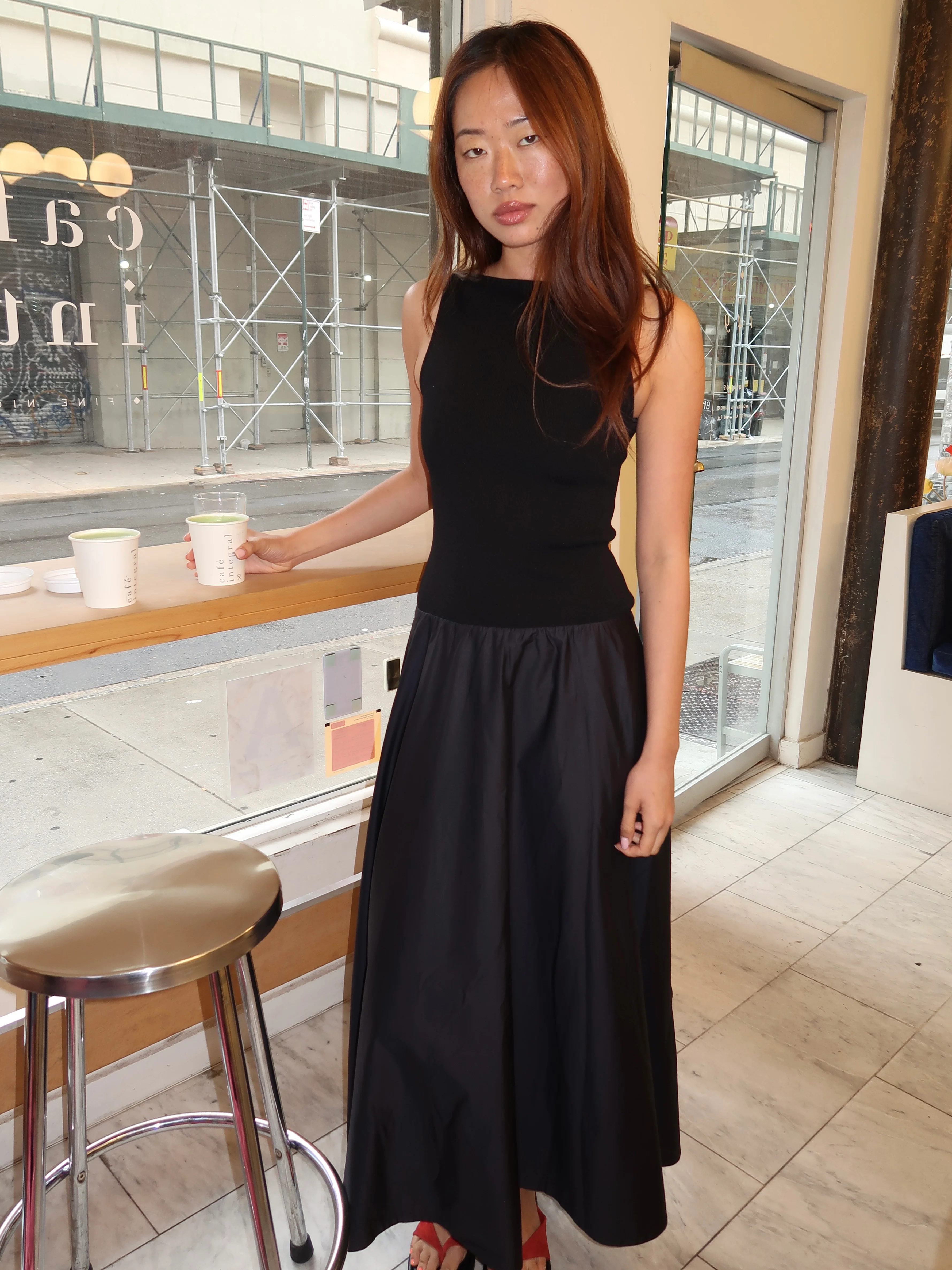Backless Circle Hem Dress in Black - Image 2