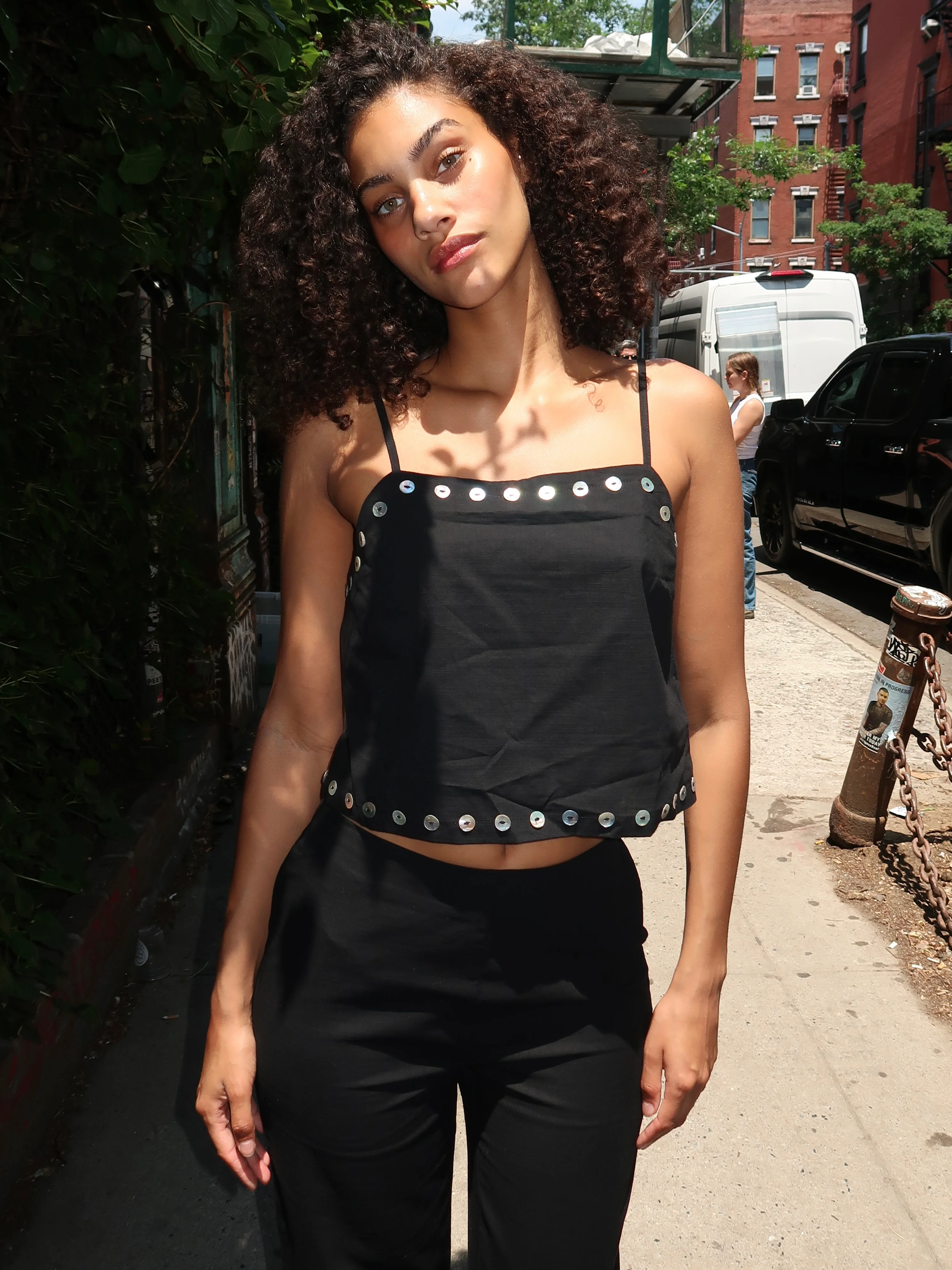 Beaux Shell Button Cami in Black - Image 2