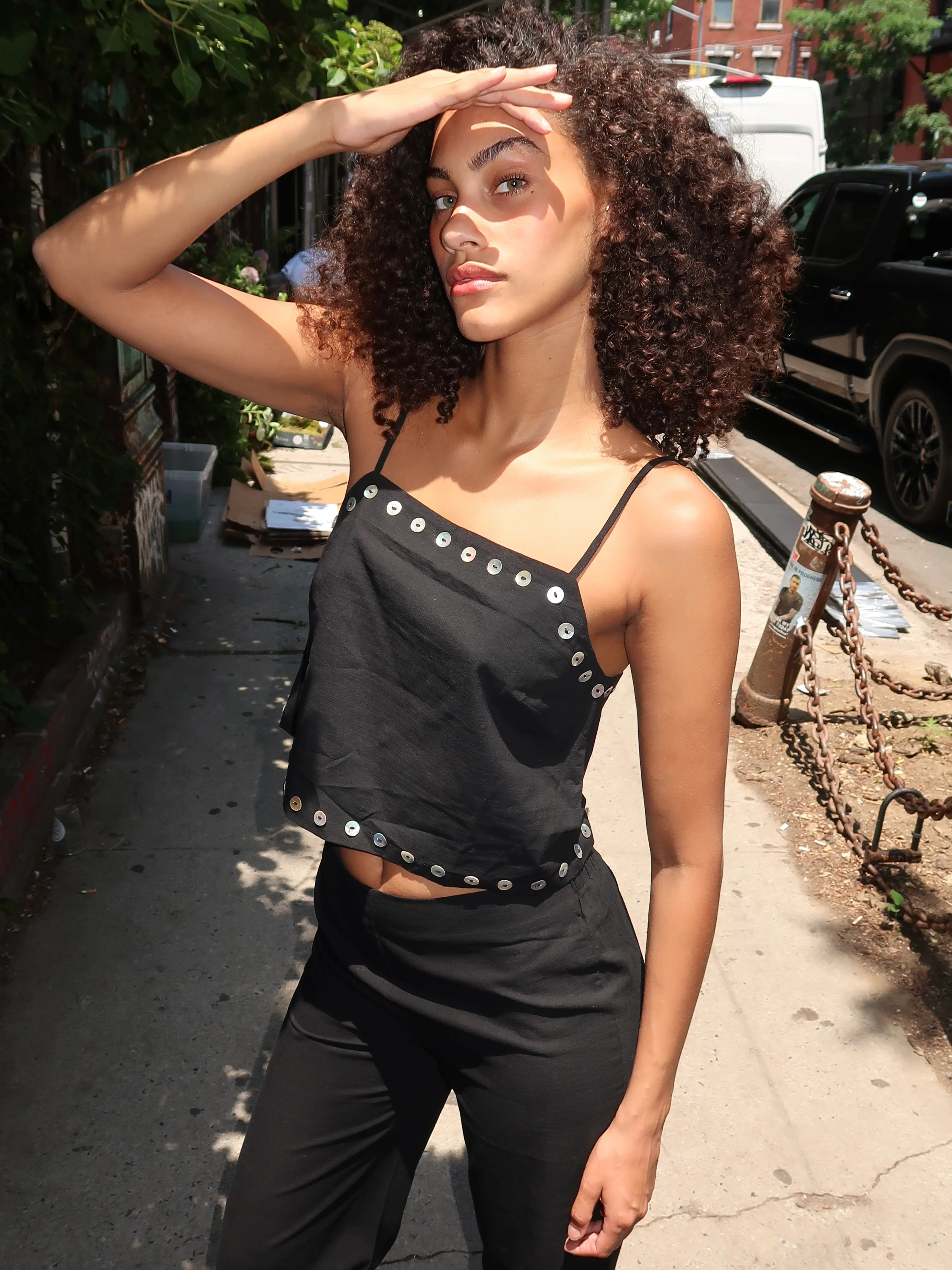 Beaux Shell Button Cami in Black - Image 4