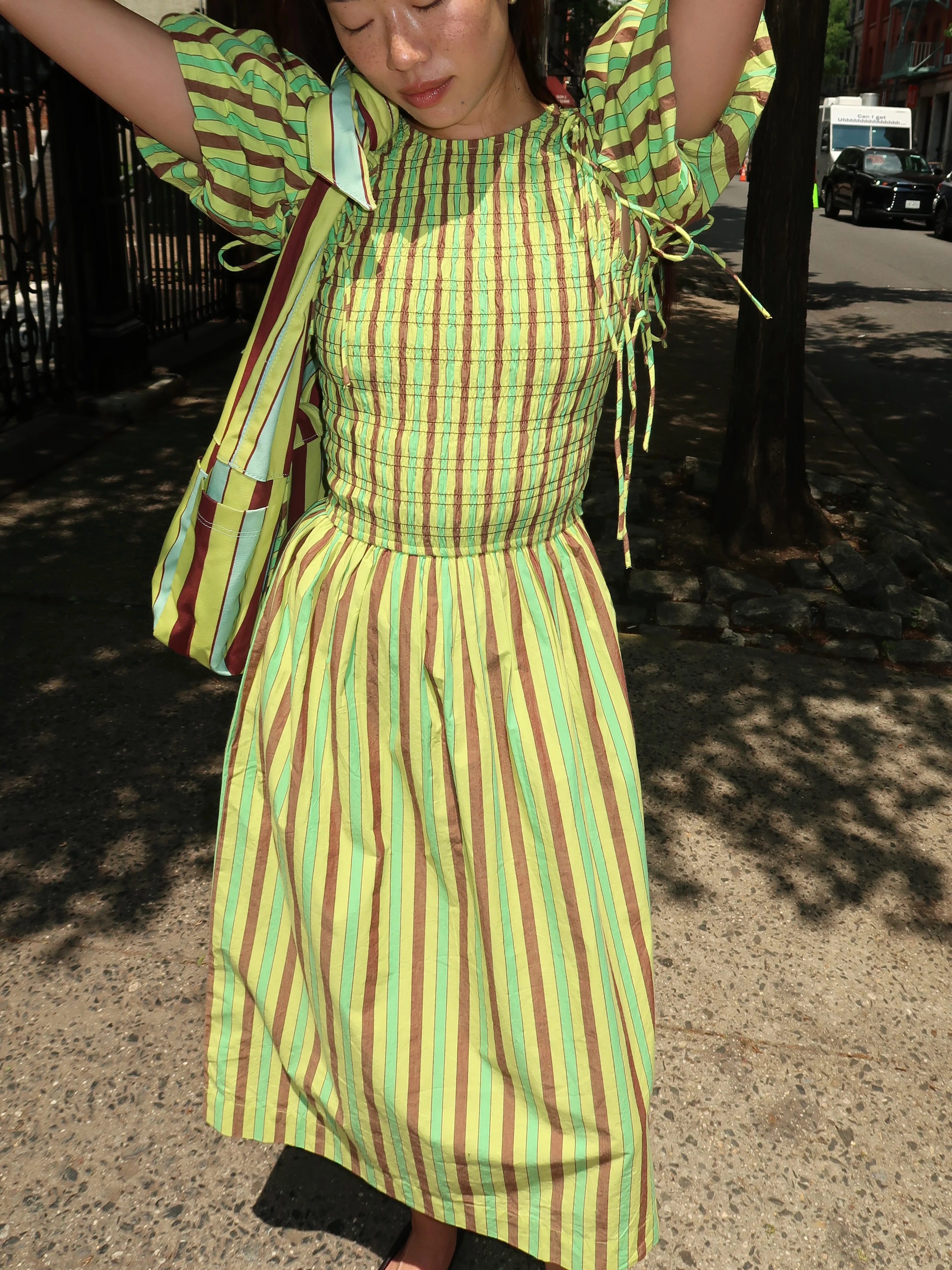 Becca Midi Dress in Tropical Business Stripe - Image 2