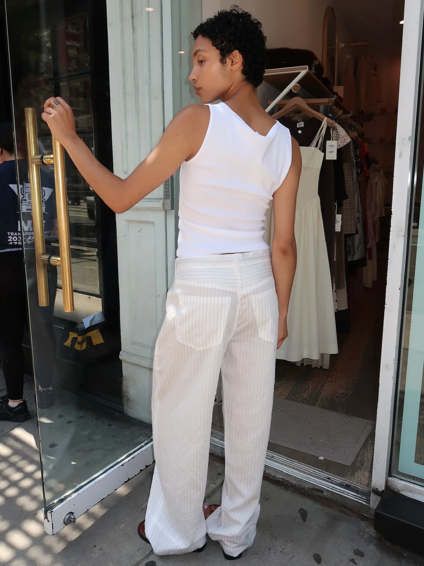 Brynn Drawstring Trouser in Black Pinstripe - Image 3