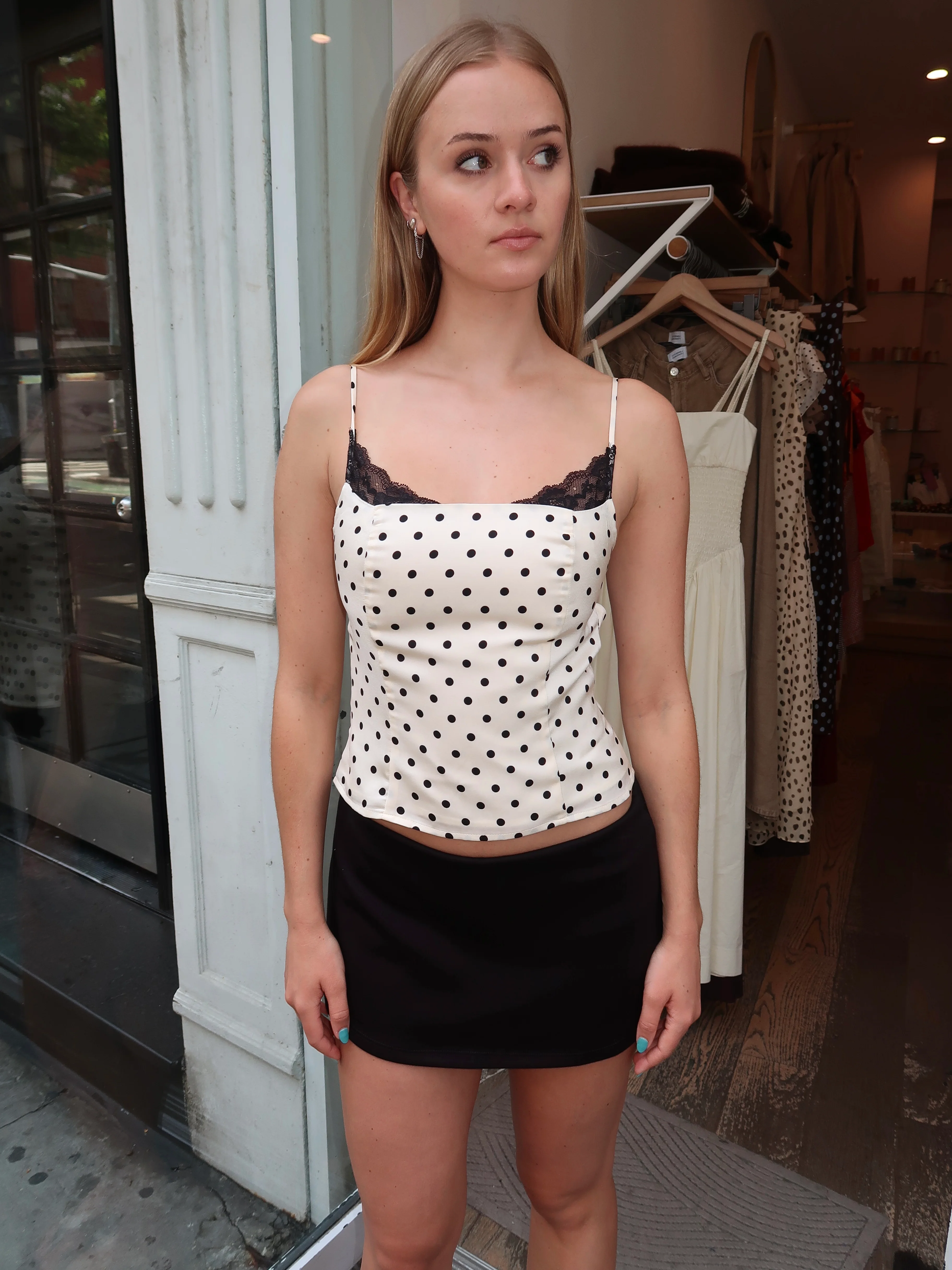 Cannes Satin Lace Top in Ivory Dot - Image 4