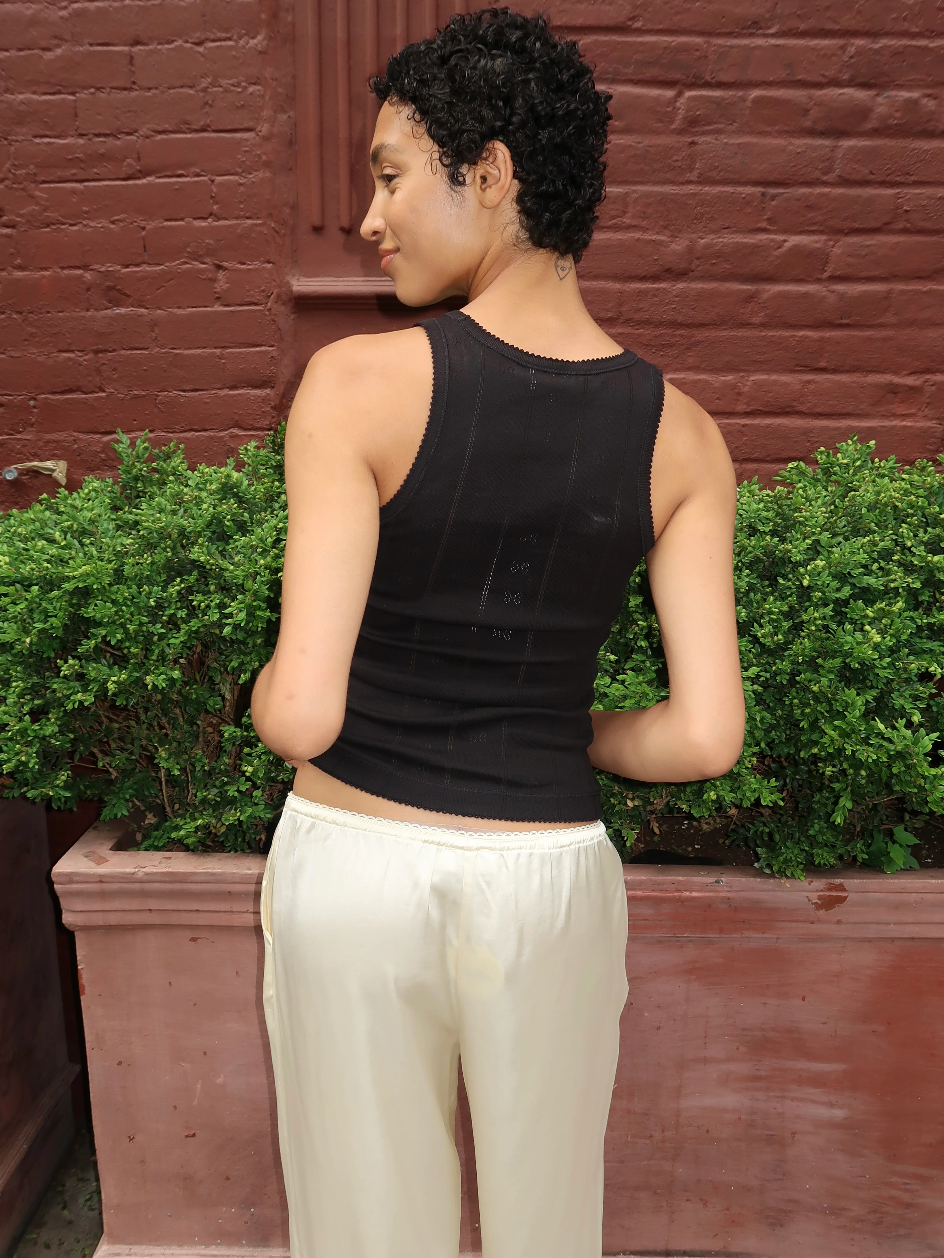Compact Pointelle Rib Jersey Tank Top in Black - Image 3