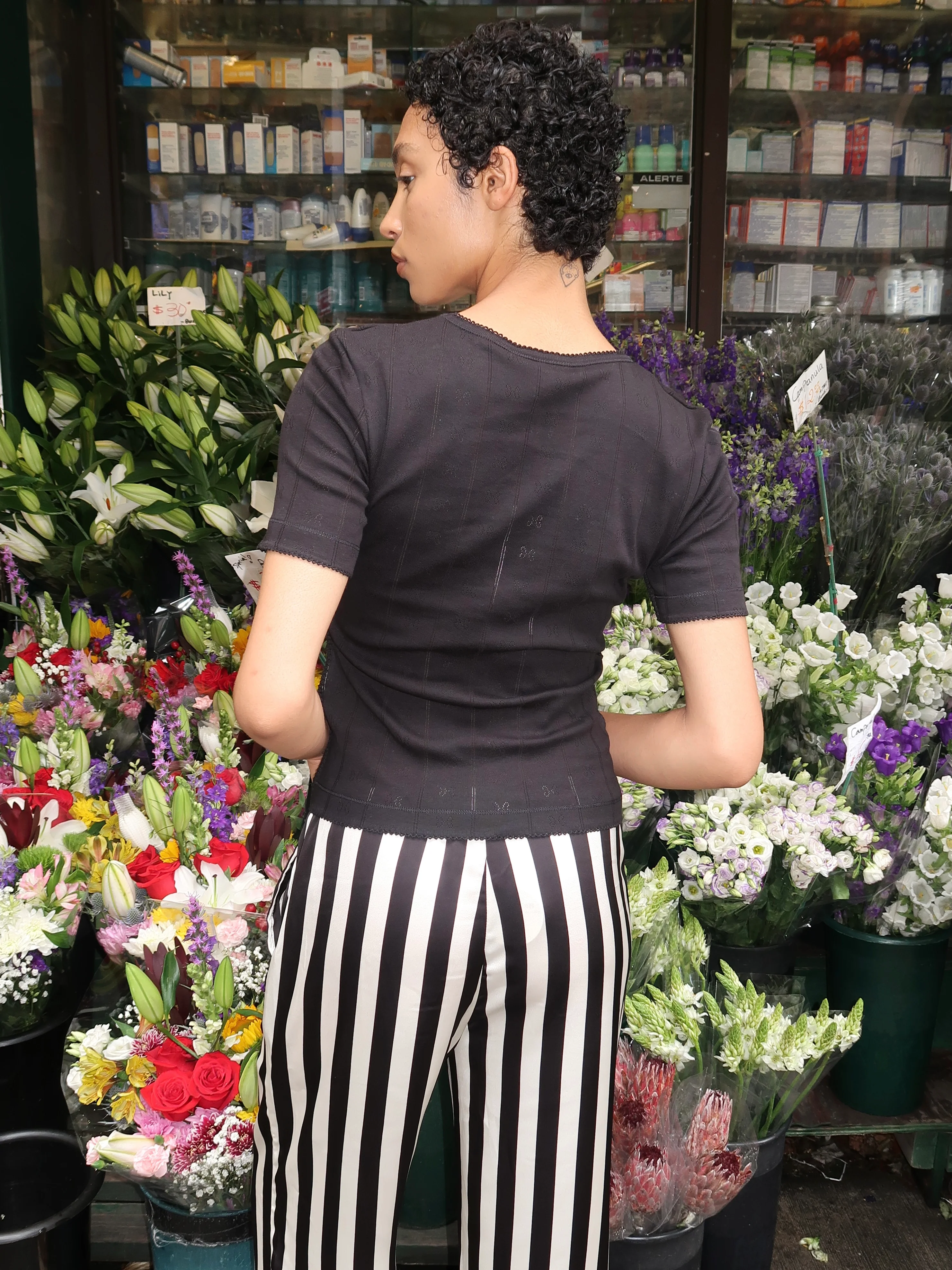 Compact Pointelle Rib Tee in Black - Image 3