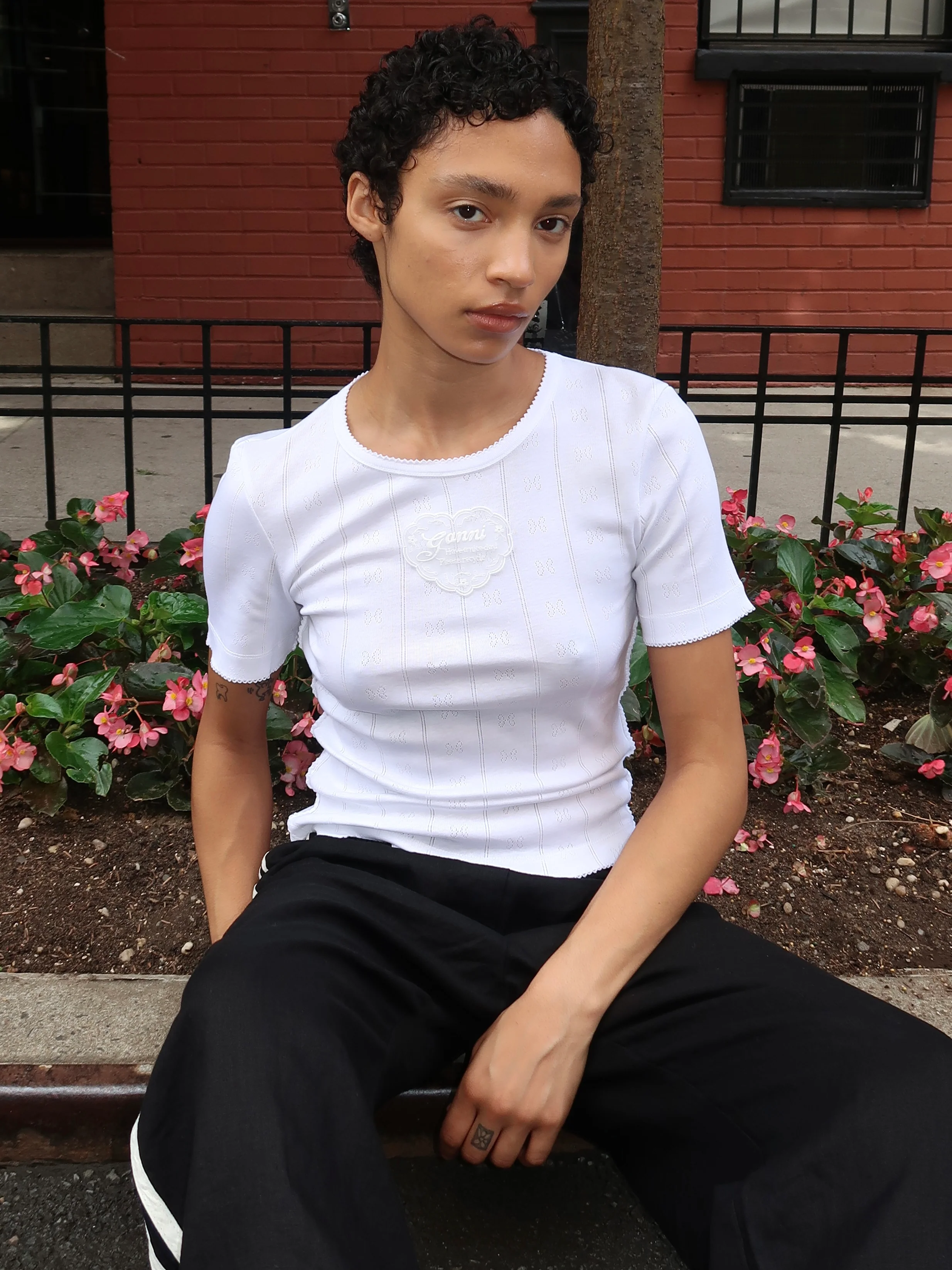 Compact Pointelle Rib Tee in Bright White