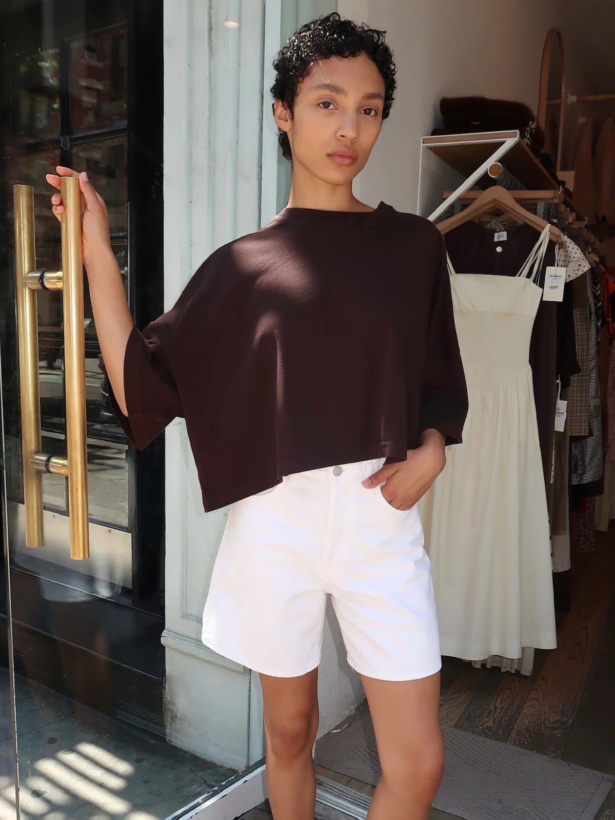 Crop Cape Tee in Chocolate