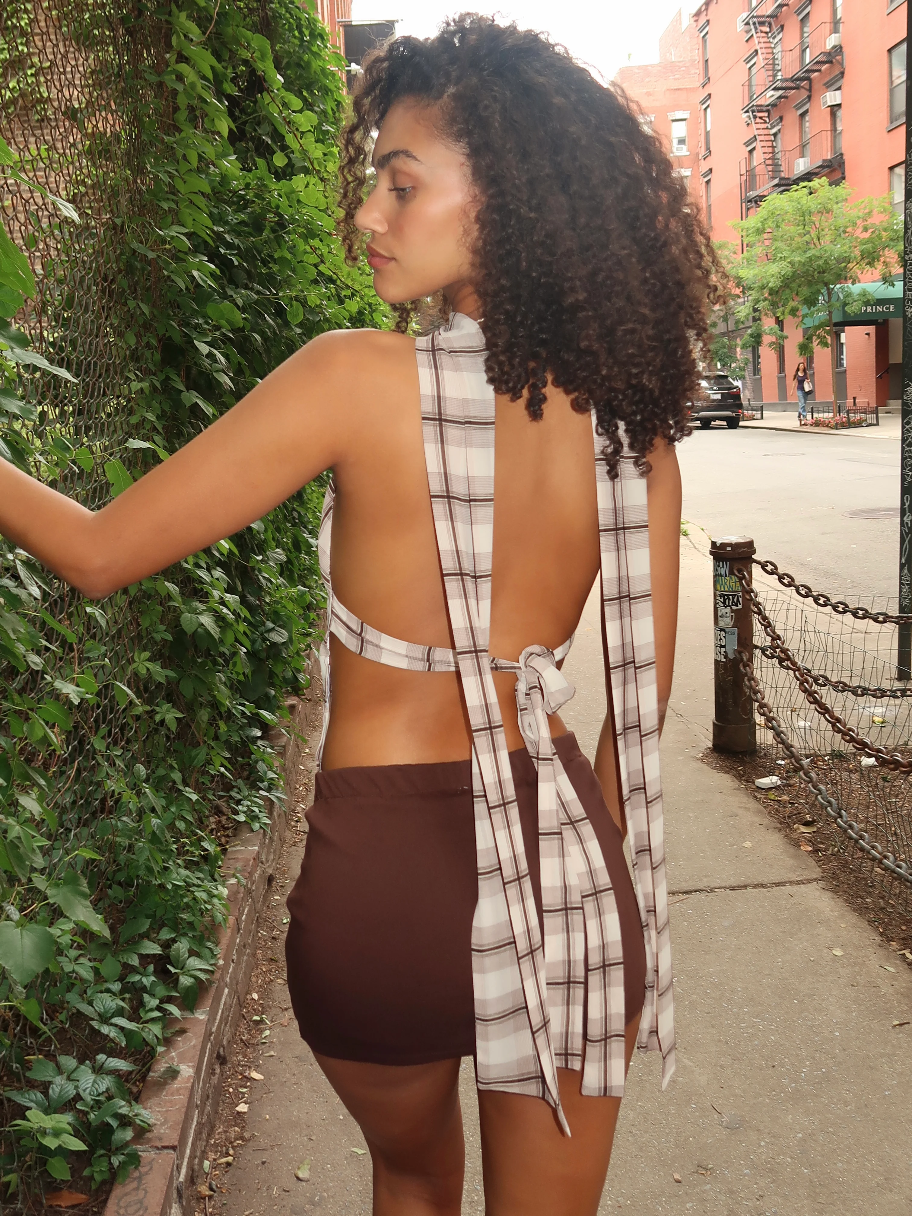 Donatella Scarf Top in Brown Plaid - Image 4