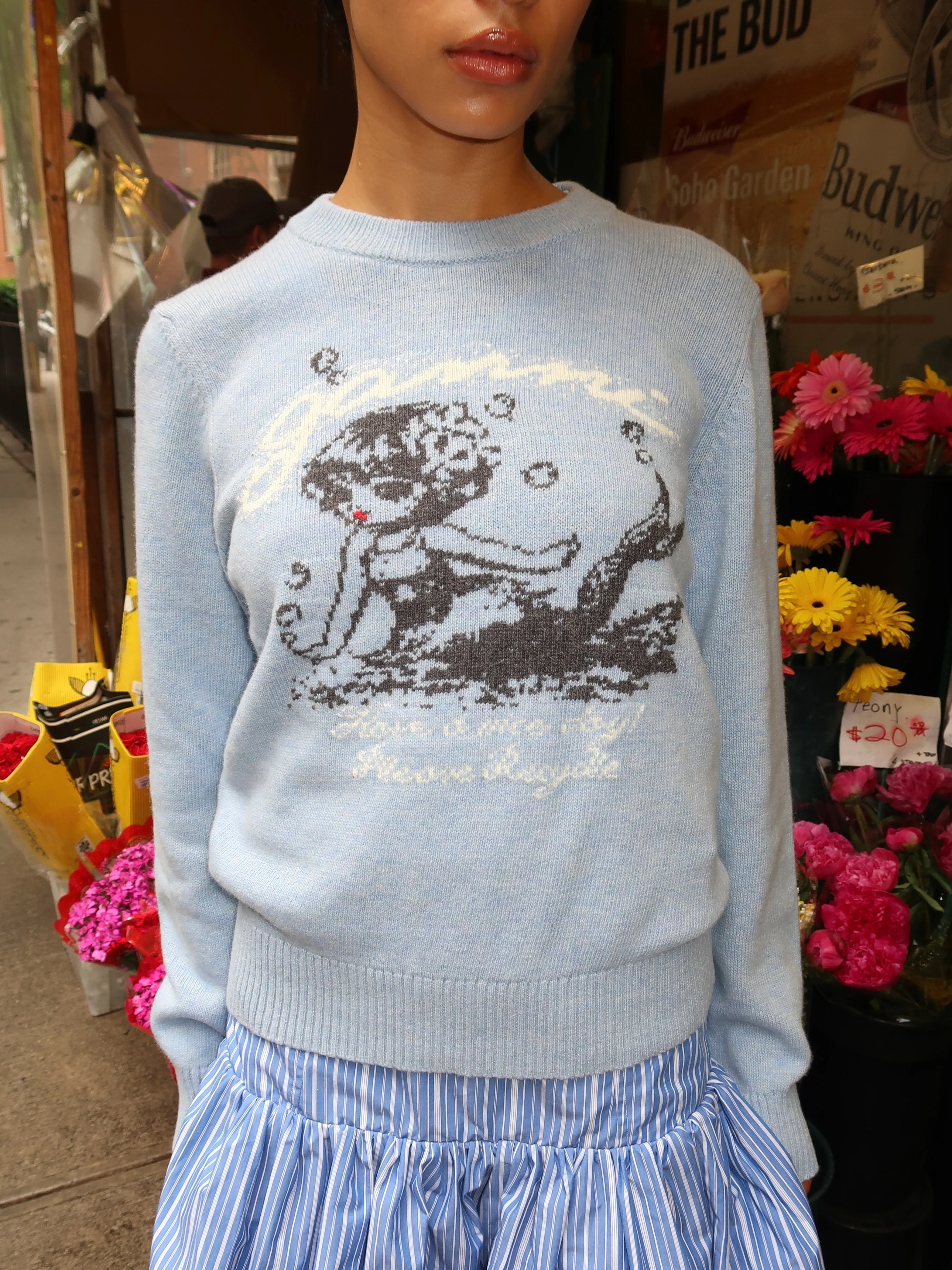 Graphic Wool Sweater Mermaid in Soft Chambray - Image 2