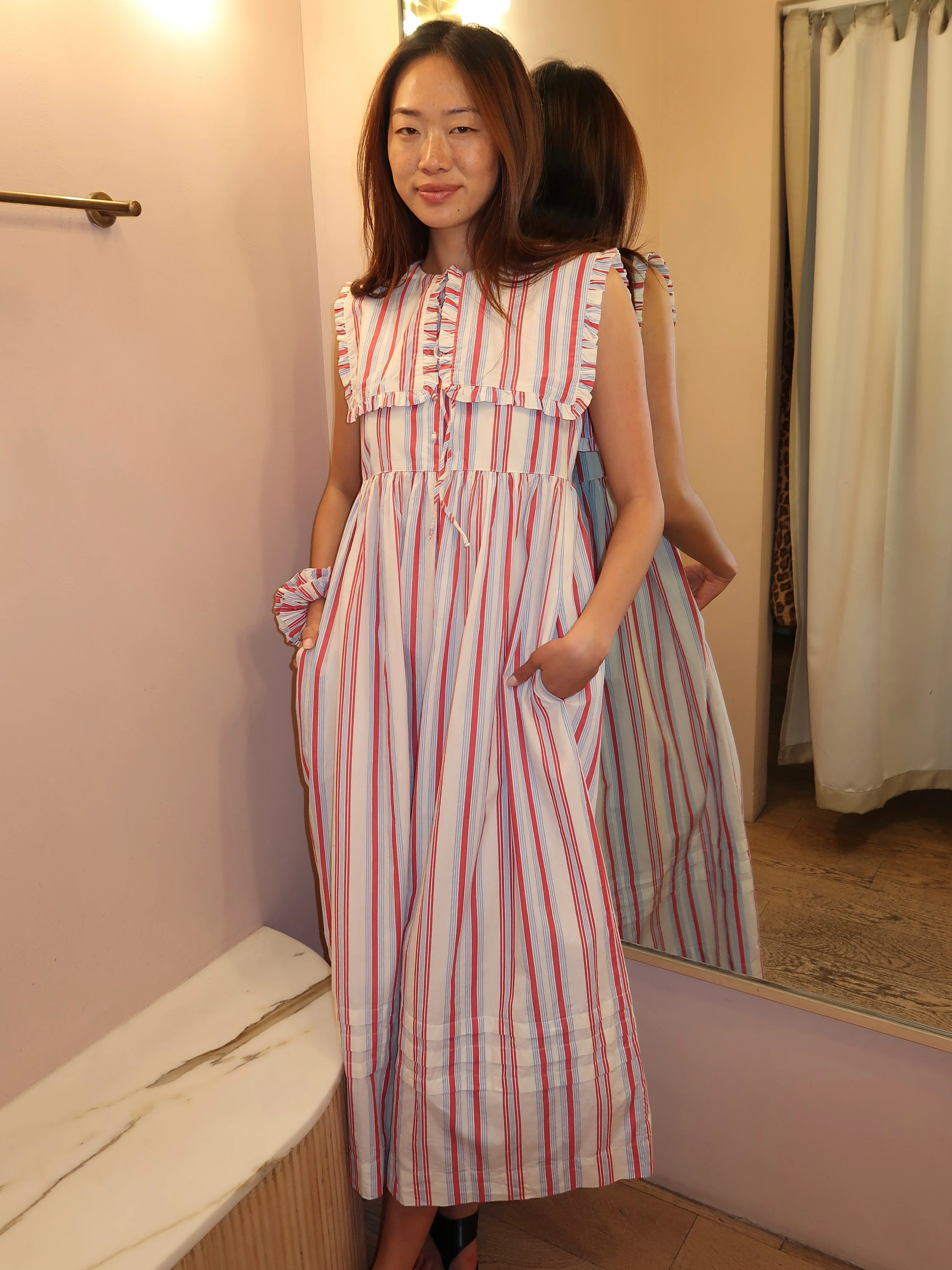 Josephine Midi Dress in Butter Cherry Stripe - Image 2