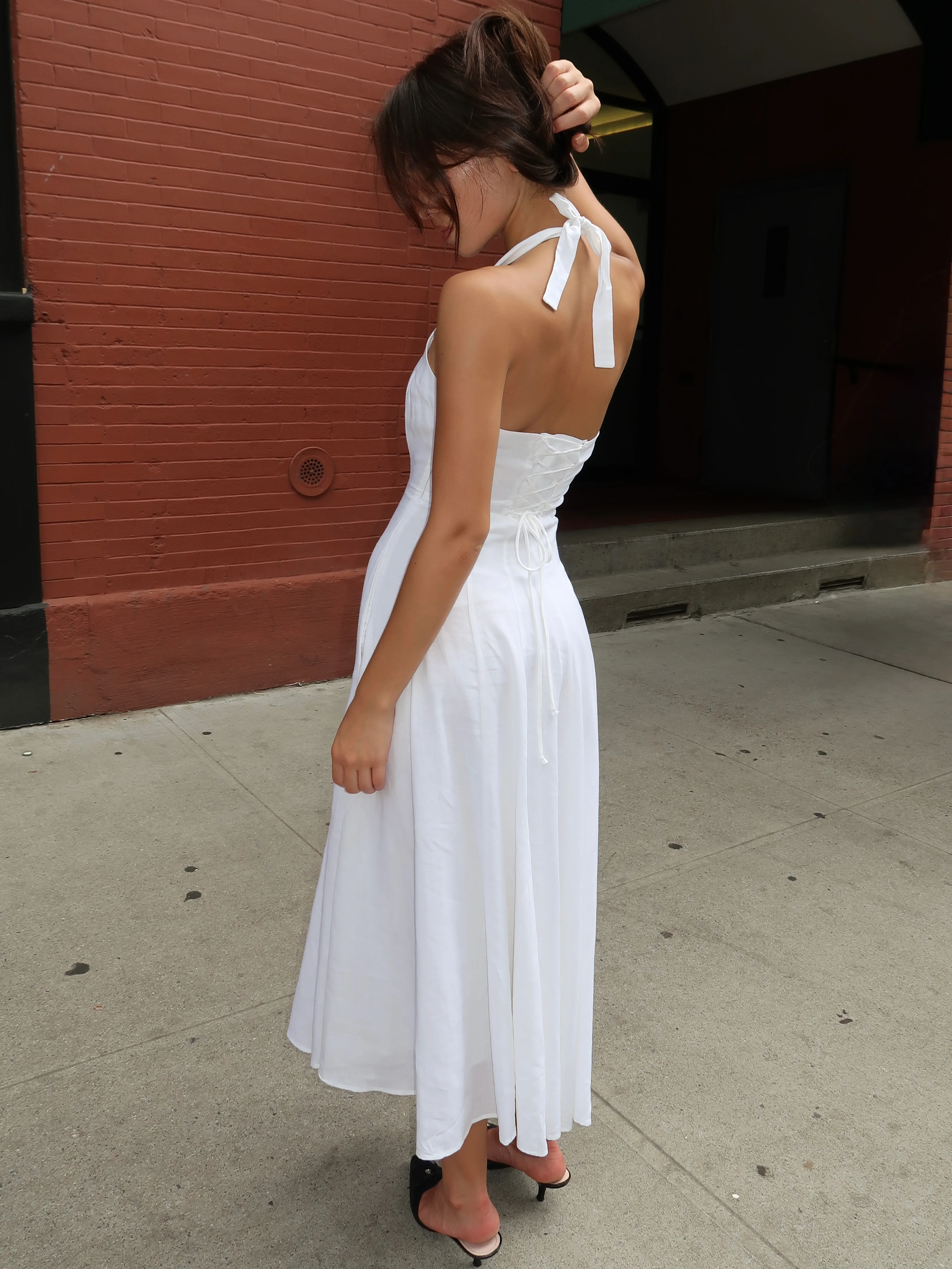 Leila Halter Dress in White - Image 3