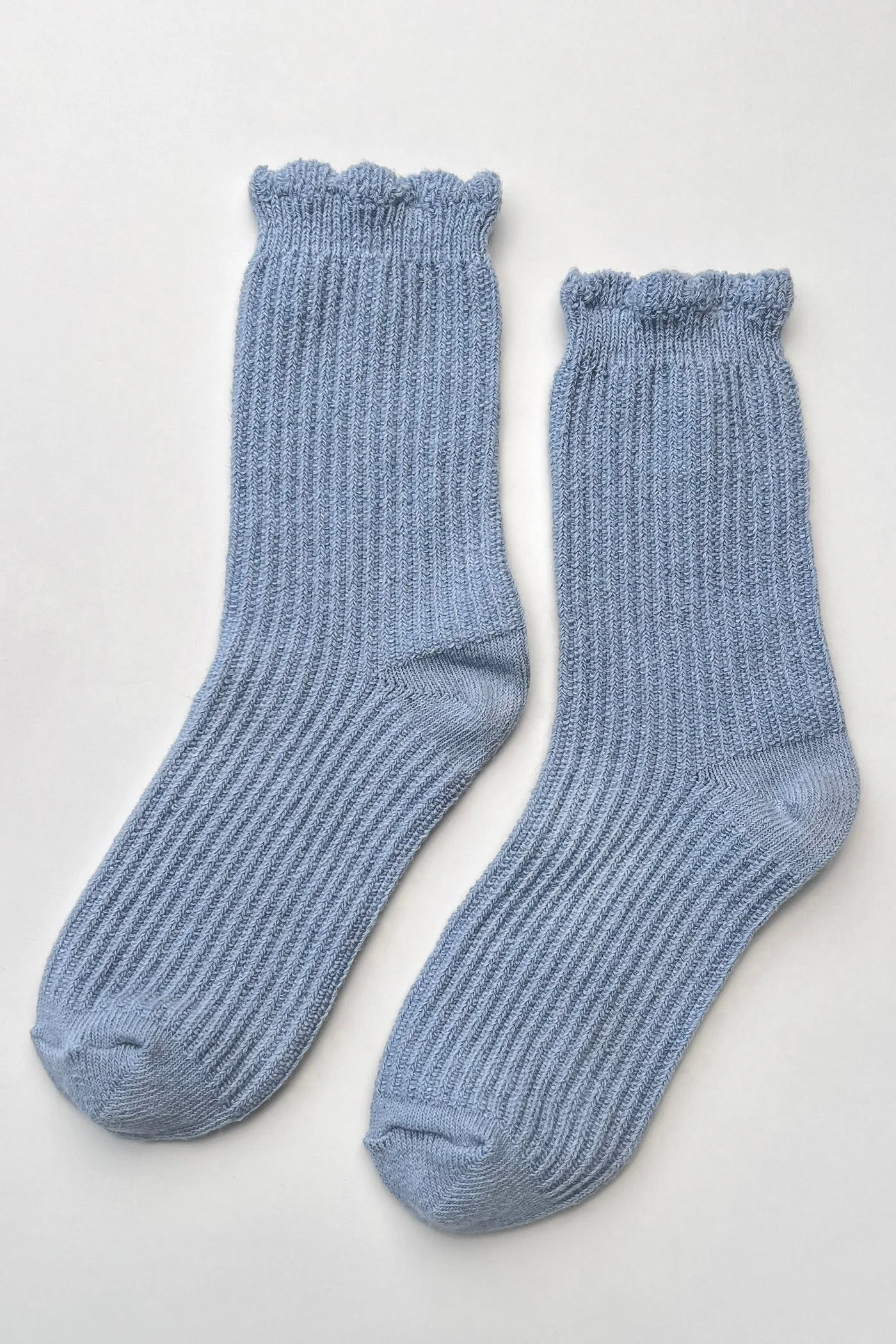 Linen Scallop Socks in Pale Blue
