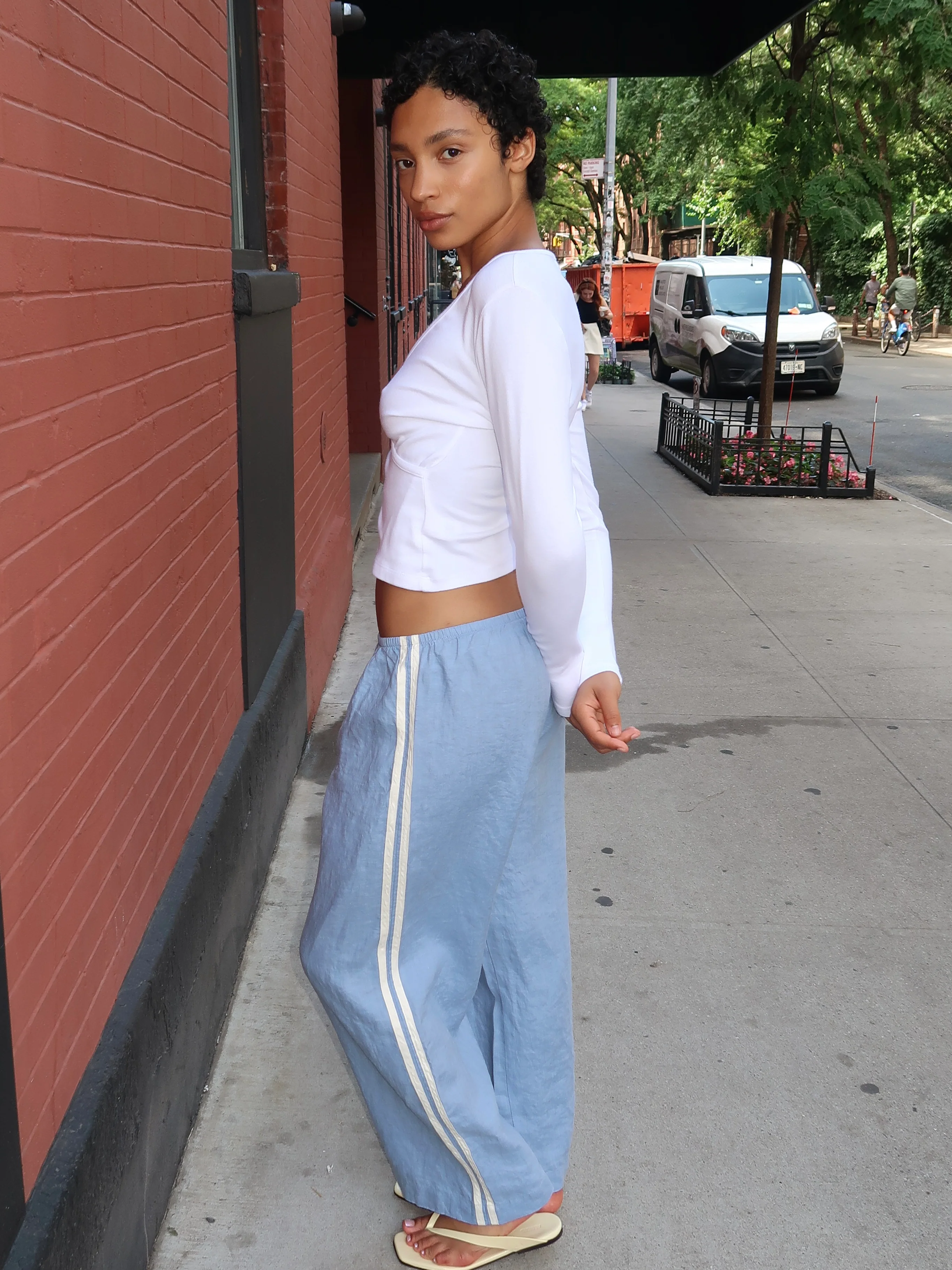 Linen Stripe Crop Racer Pant in Cornflower - Image 2