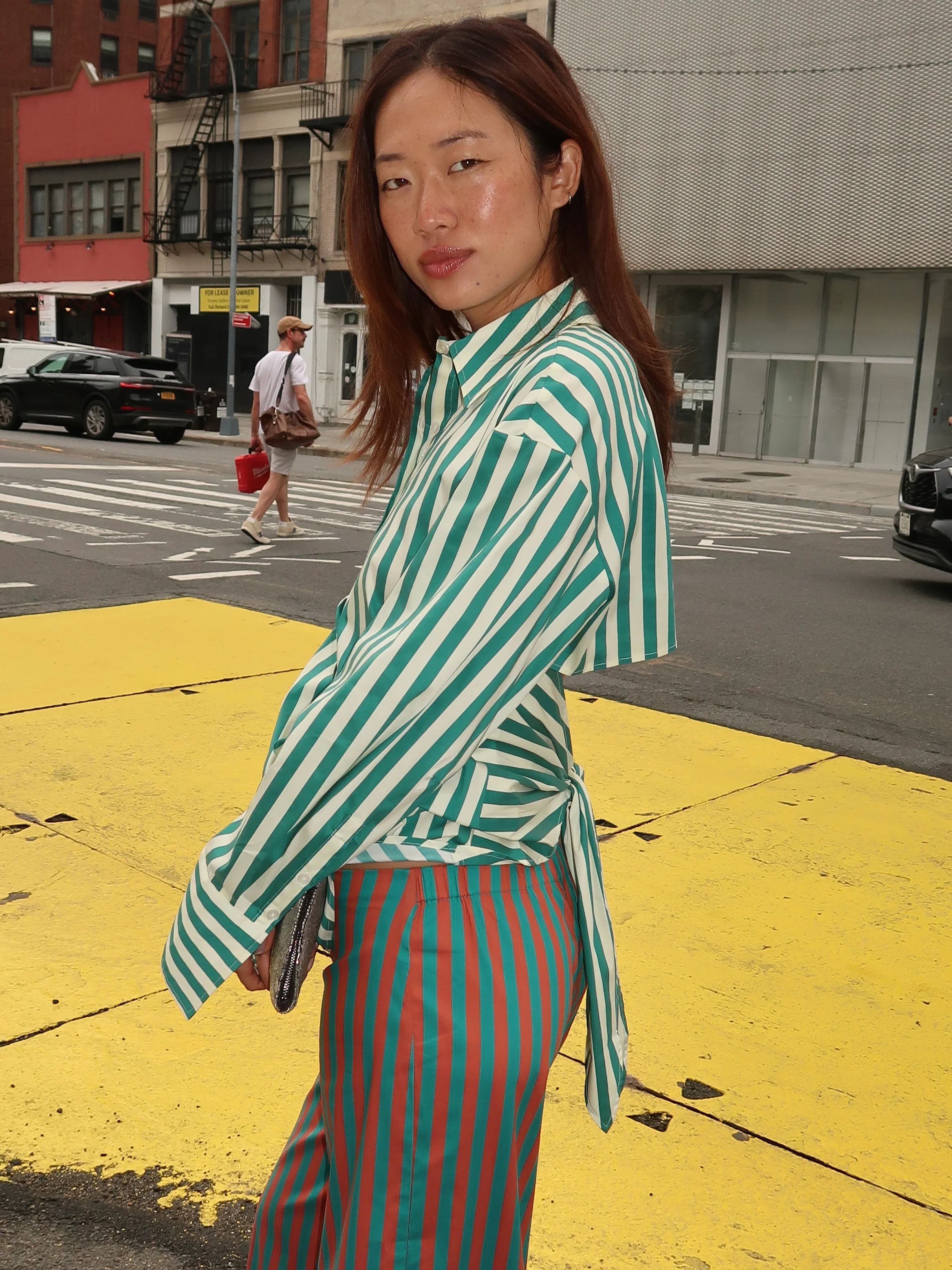 Loch Poplin Button Up in Teal/Cream Stripe - Image 4
