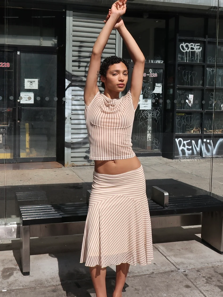 Monroe Midi Skirt in Cream Stripe - Image 2