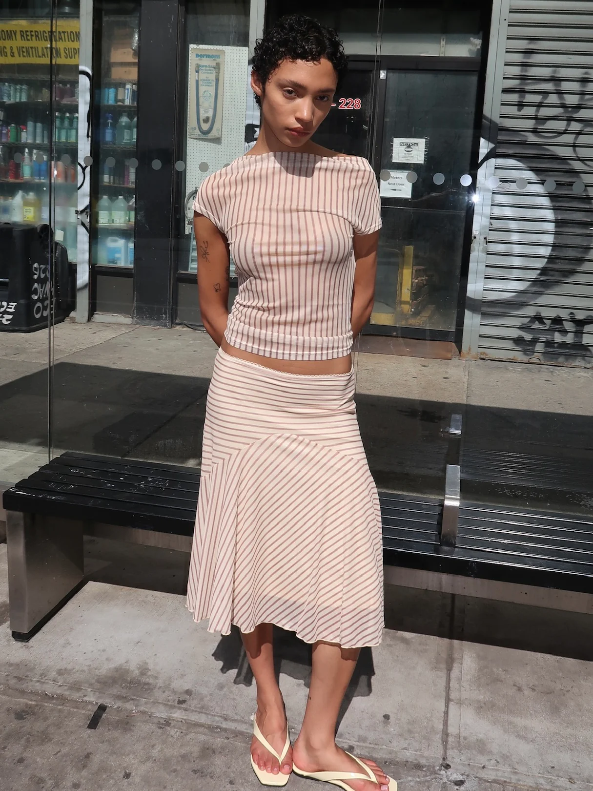 Monroe Midi Skirt in Cream Stripe - Image 4