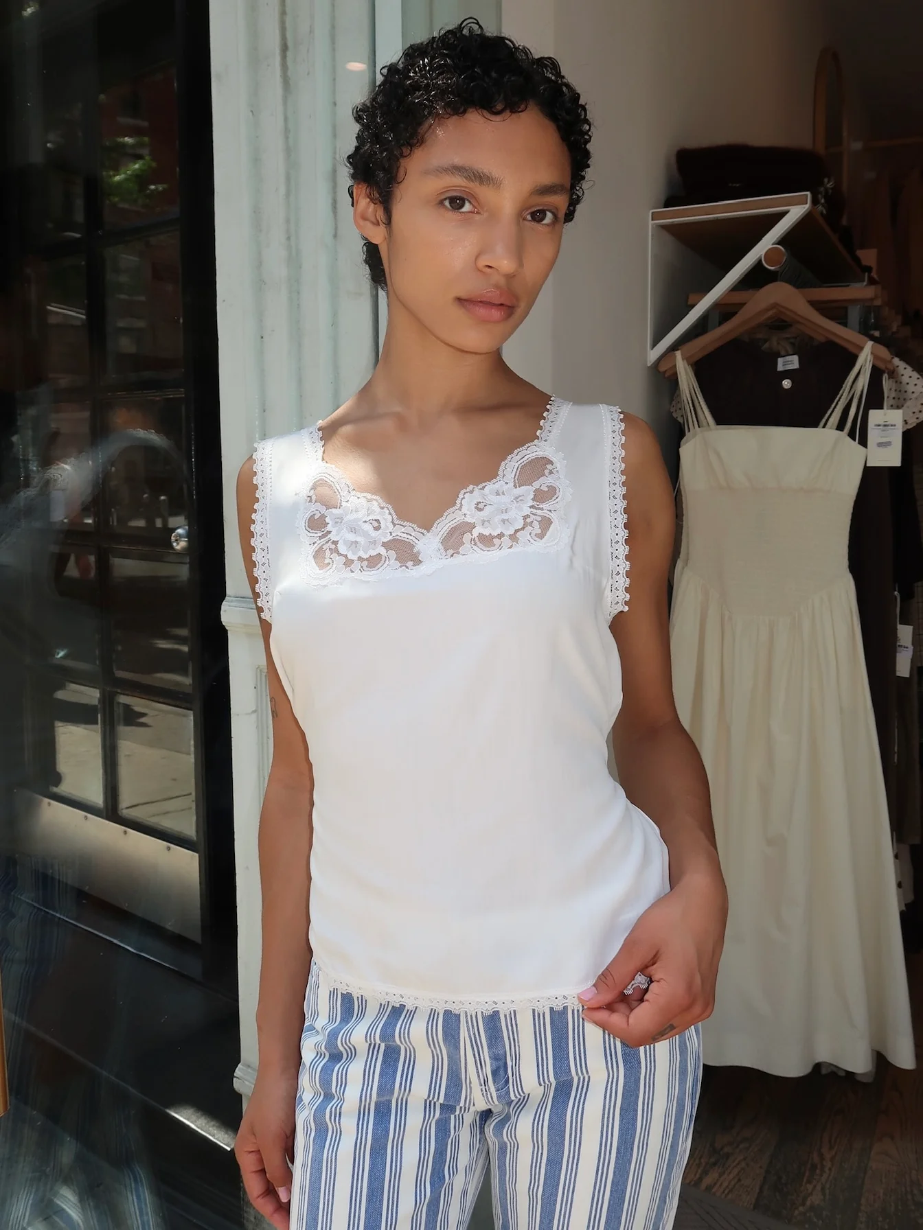 Penelope Lace Trim Top in White - Image 4