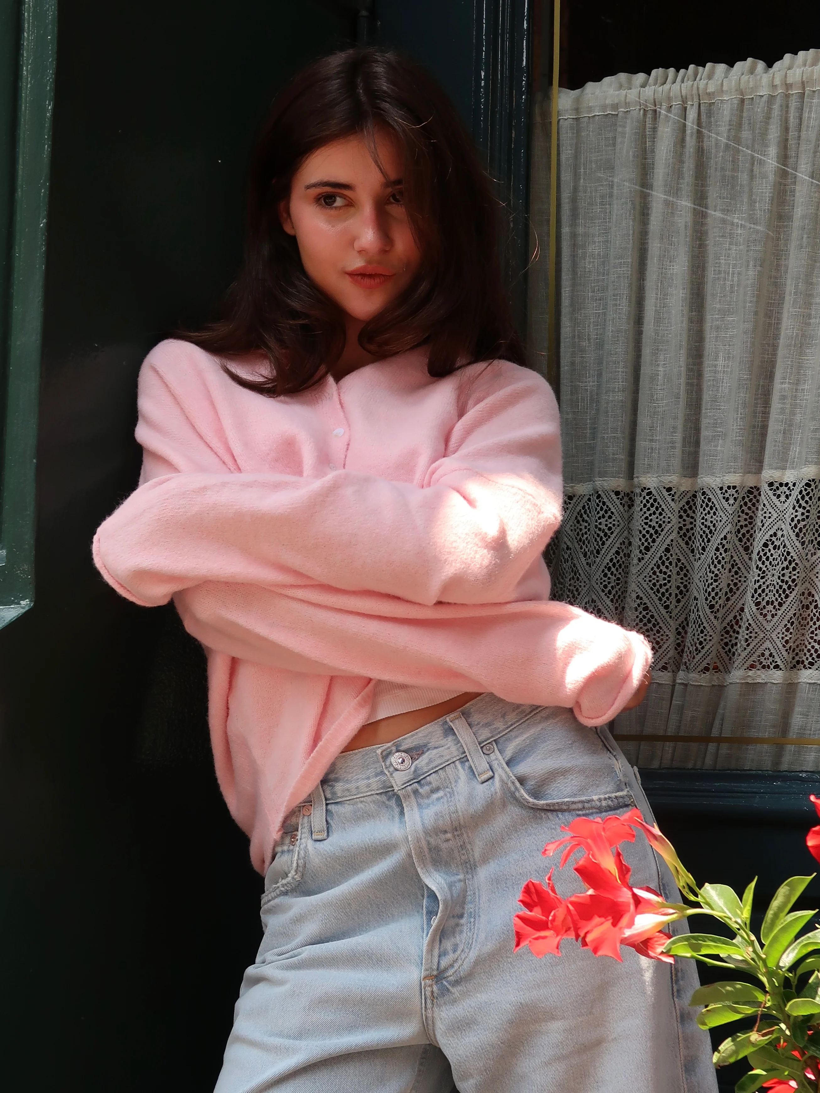 Pisces Button Down Cardigan in Baby Pink - Image 4