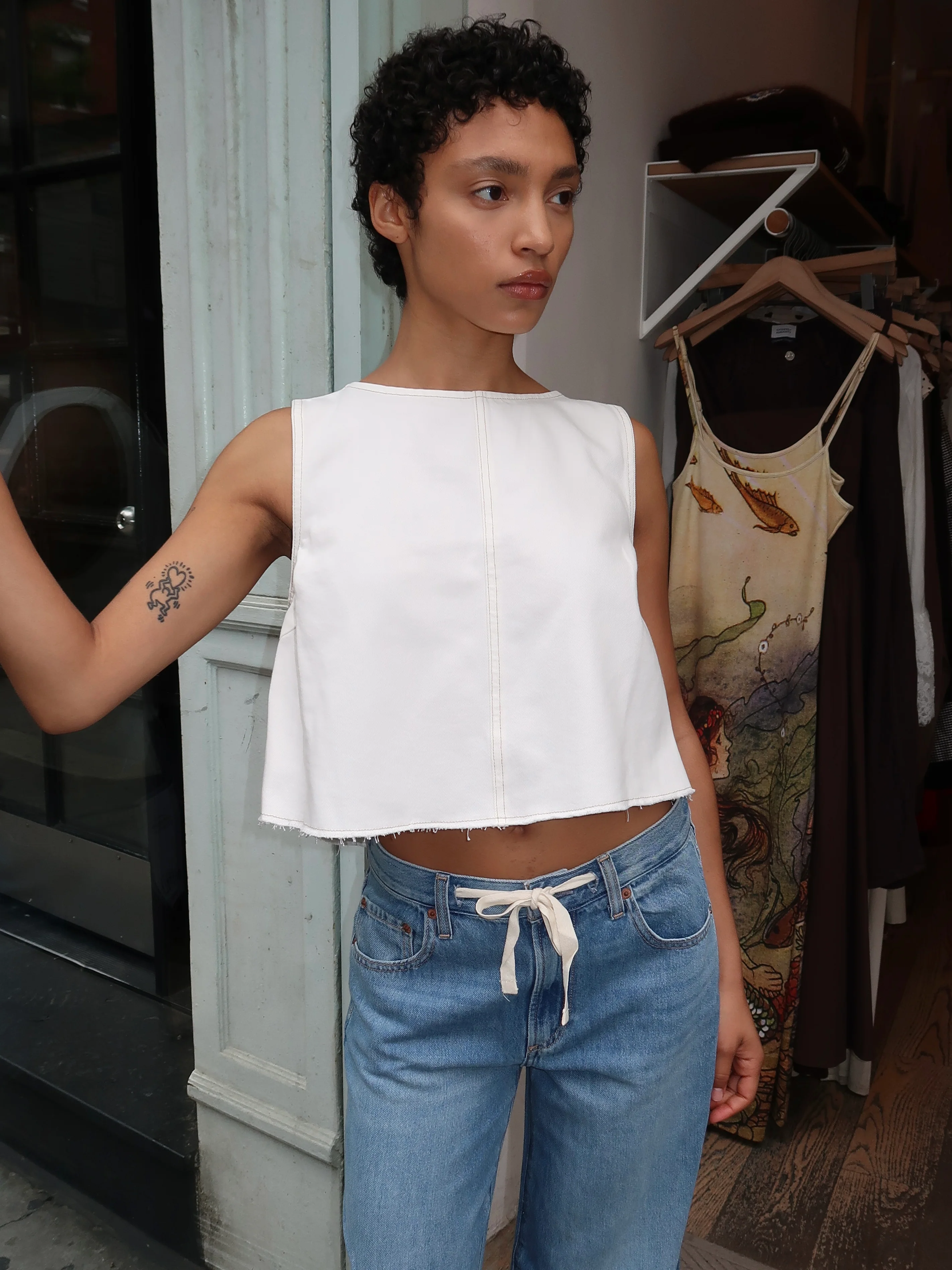 Rue Crop Pop Over Swing Top in Off-White - Image 4