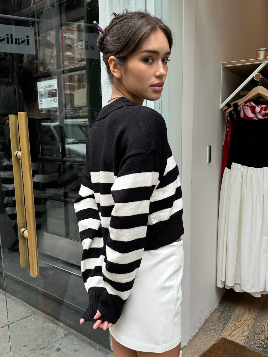 Ryan Striped Polo Knit in Black - Image 4