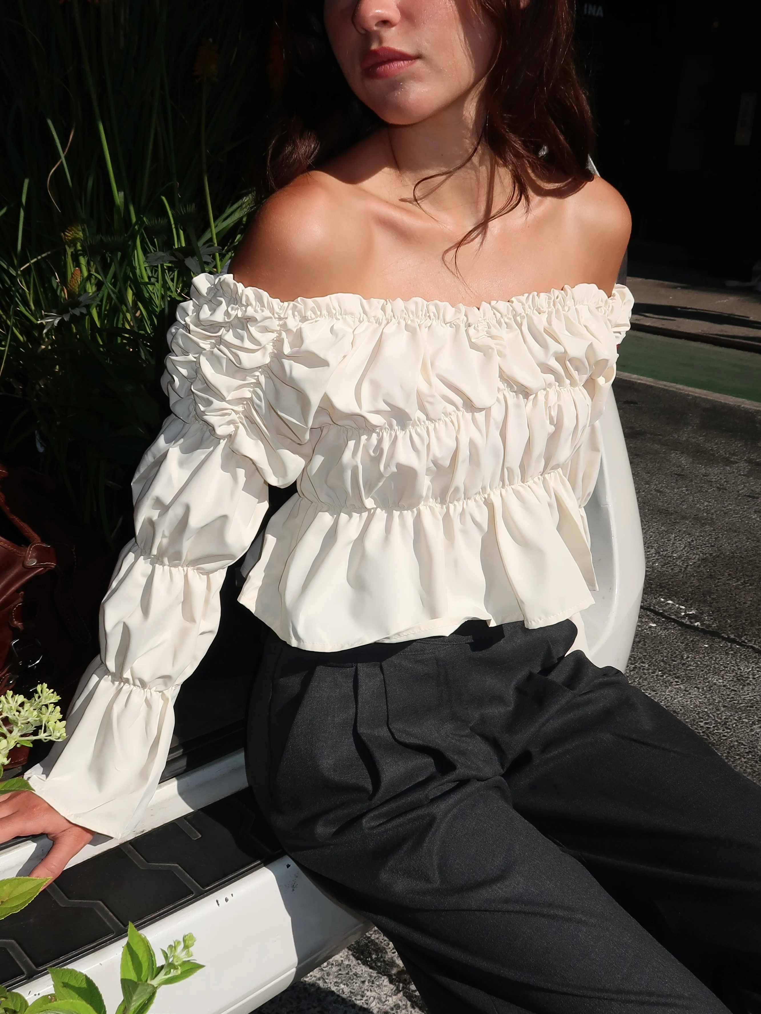 Sadie Ruched Blouse in Ecru - Image 2