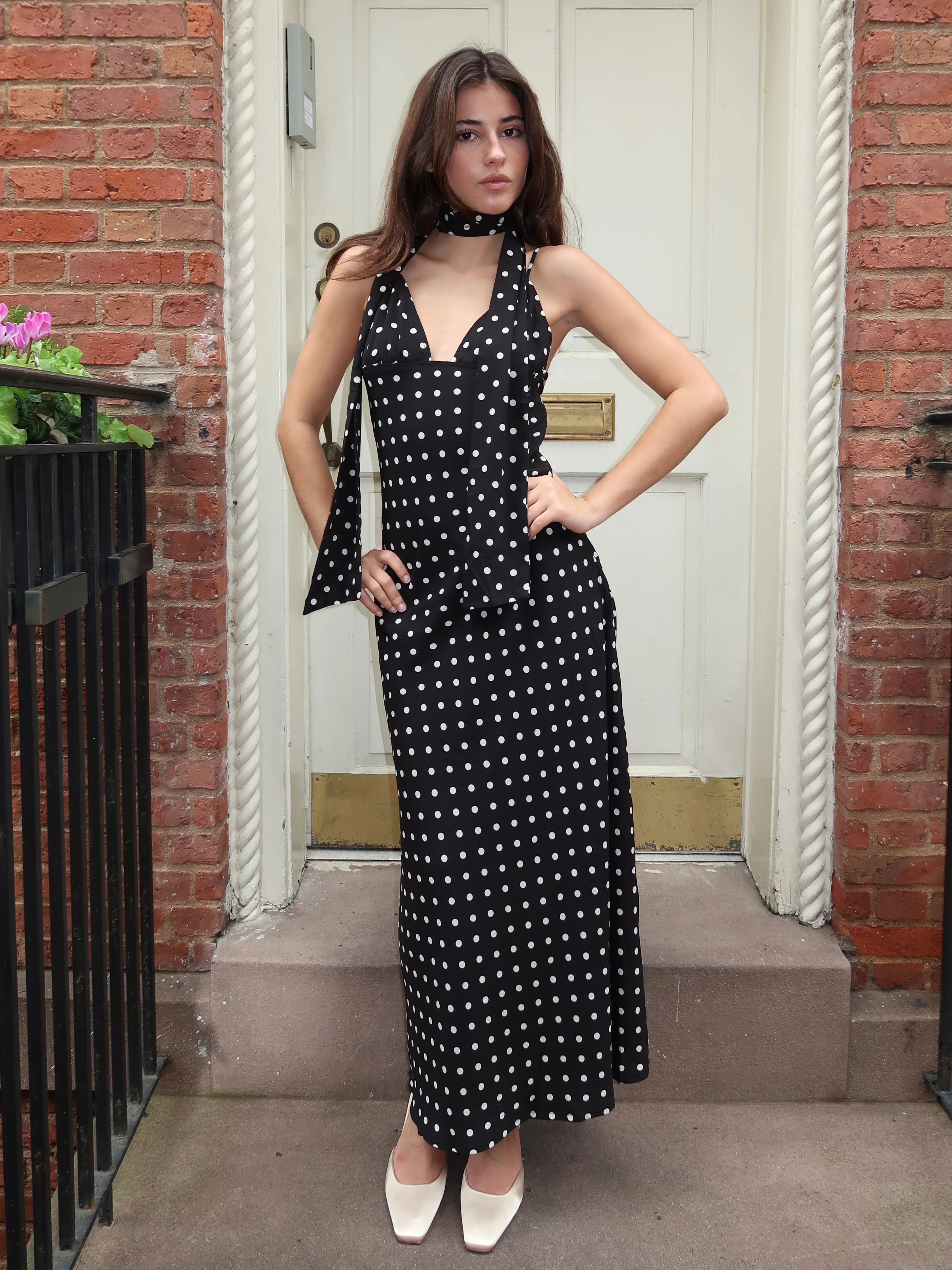 Stassie Scarf Maxi Dress in Black Polka Dot - Image 2