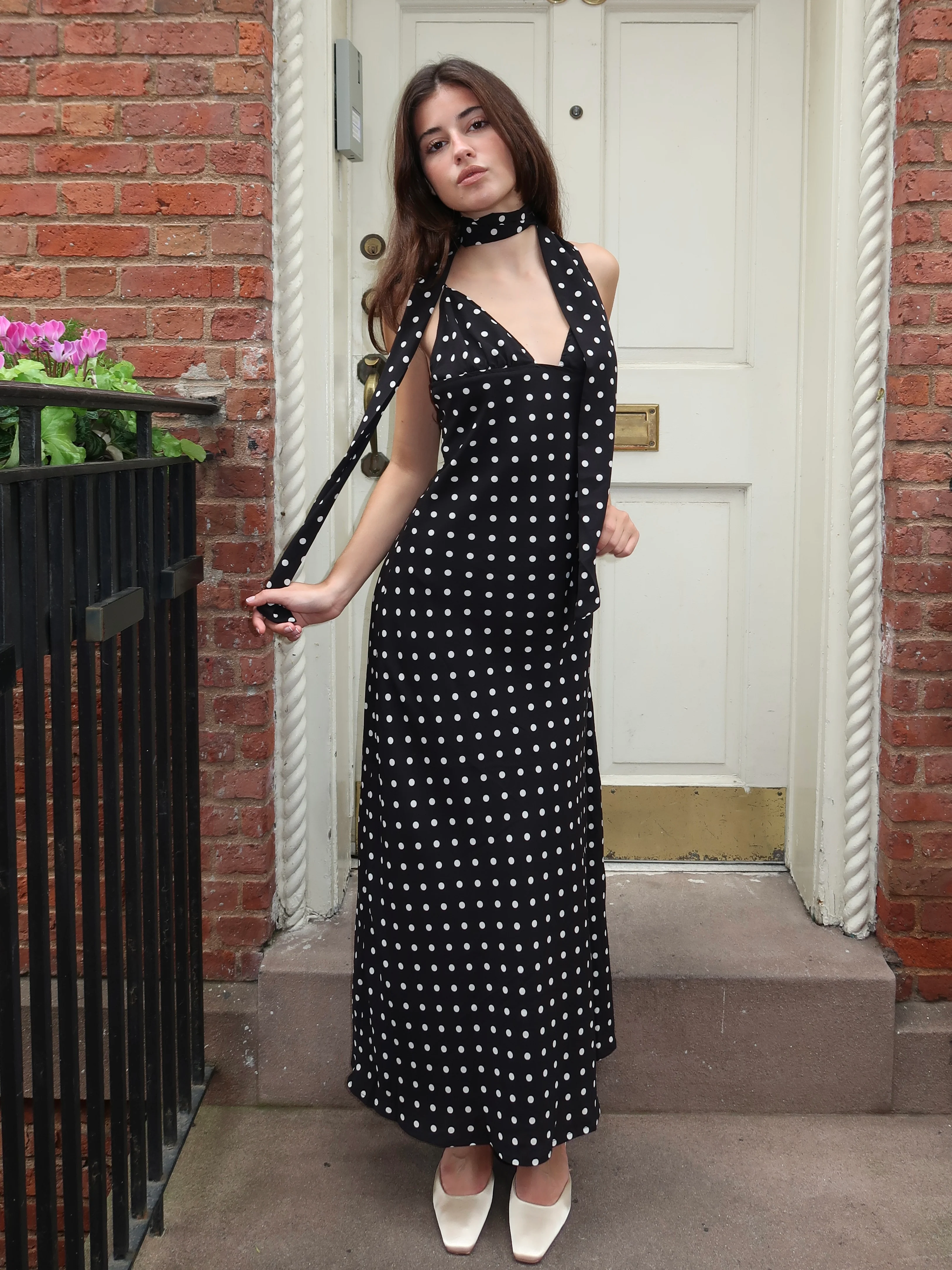 Stassie Scarf Maxi Dress in Black Polka Dot - Image 4