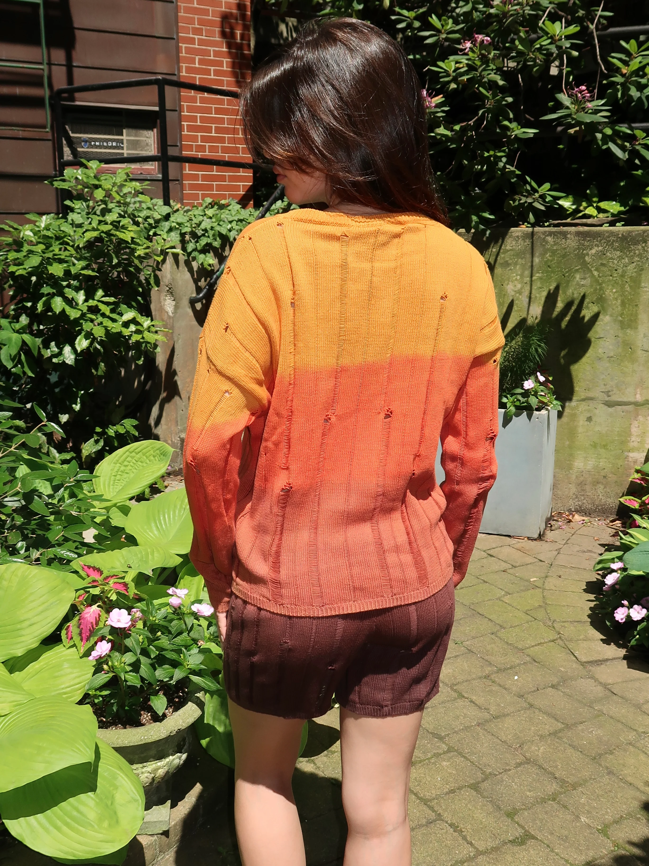 Sunset Ripped Knit Sweather in Sunset - Image 3