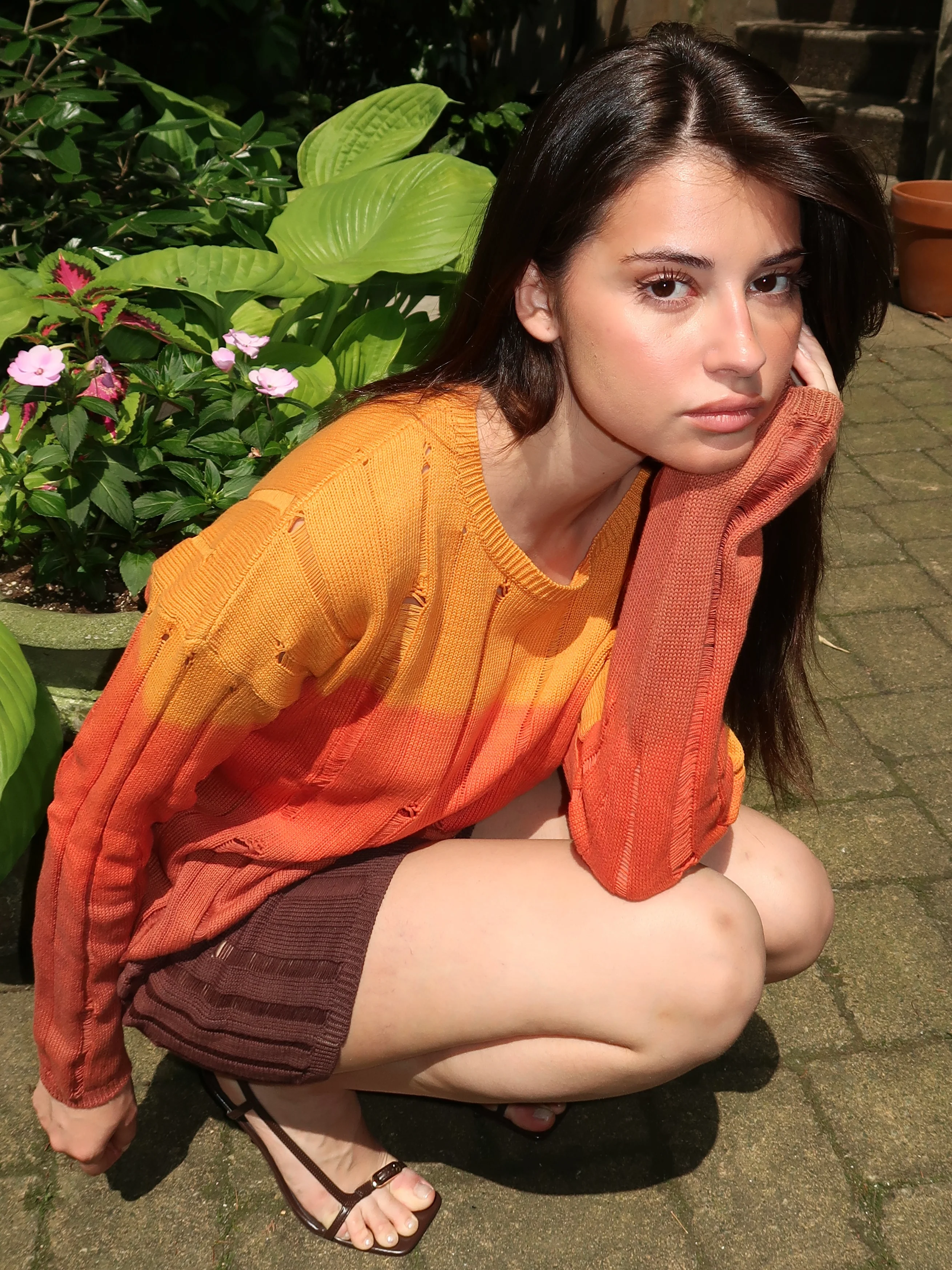 Sunset Ripped Knit Sweather in Sunset - Image 4