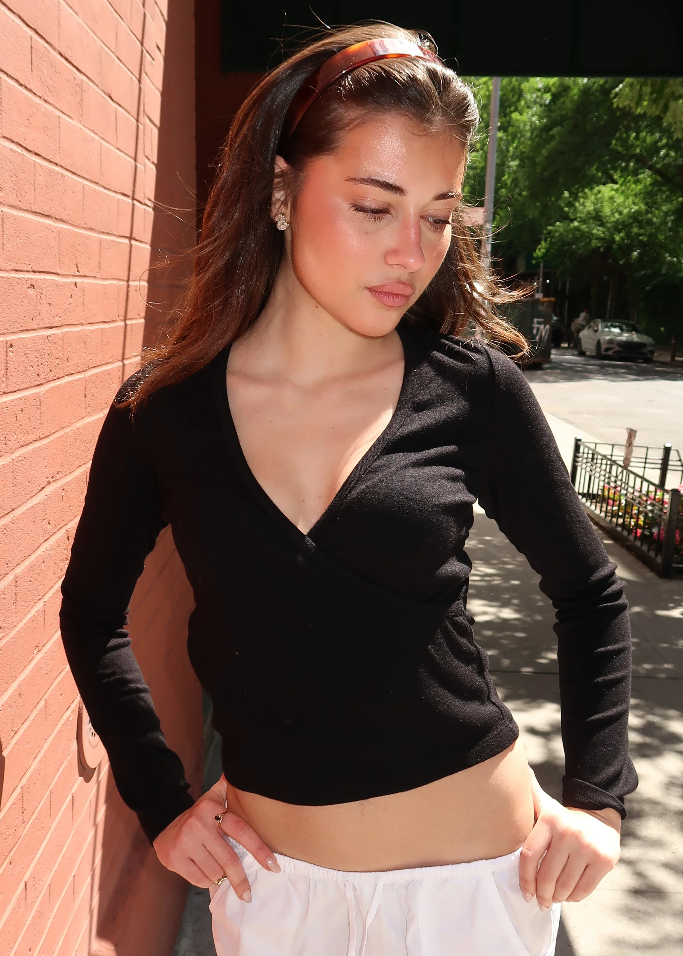 The Baby Rib Criss Cross Long Sleeve in Jet - Image 2