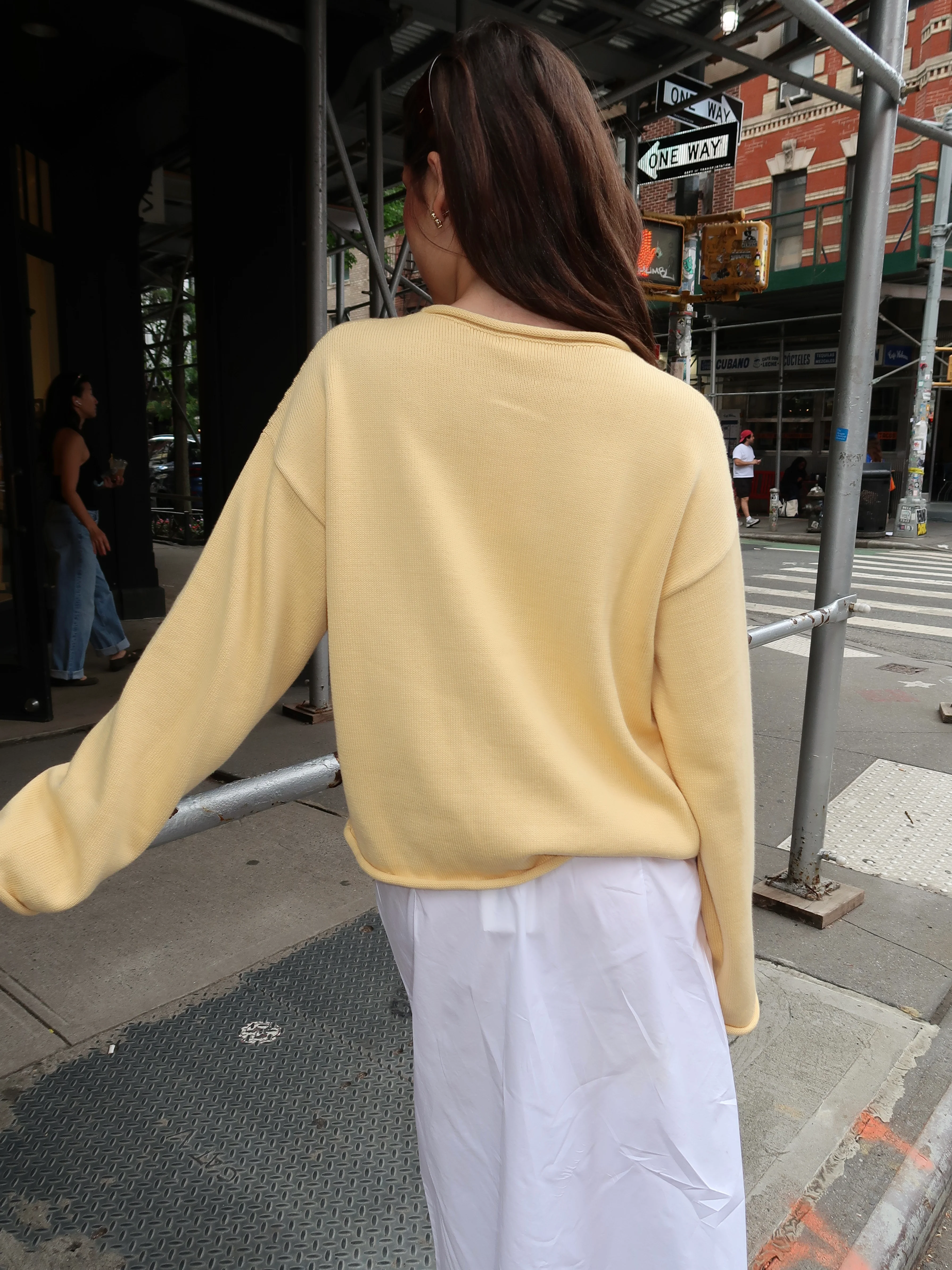 The Cotton Knit Roll Cardigan in Butter - Image 3