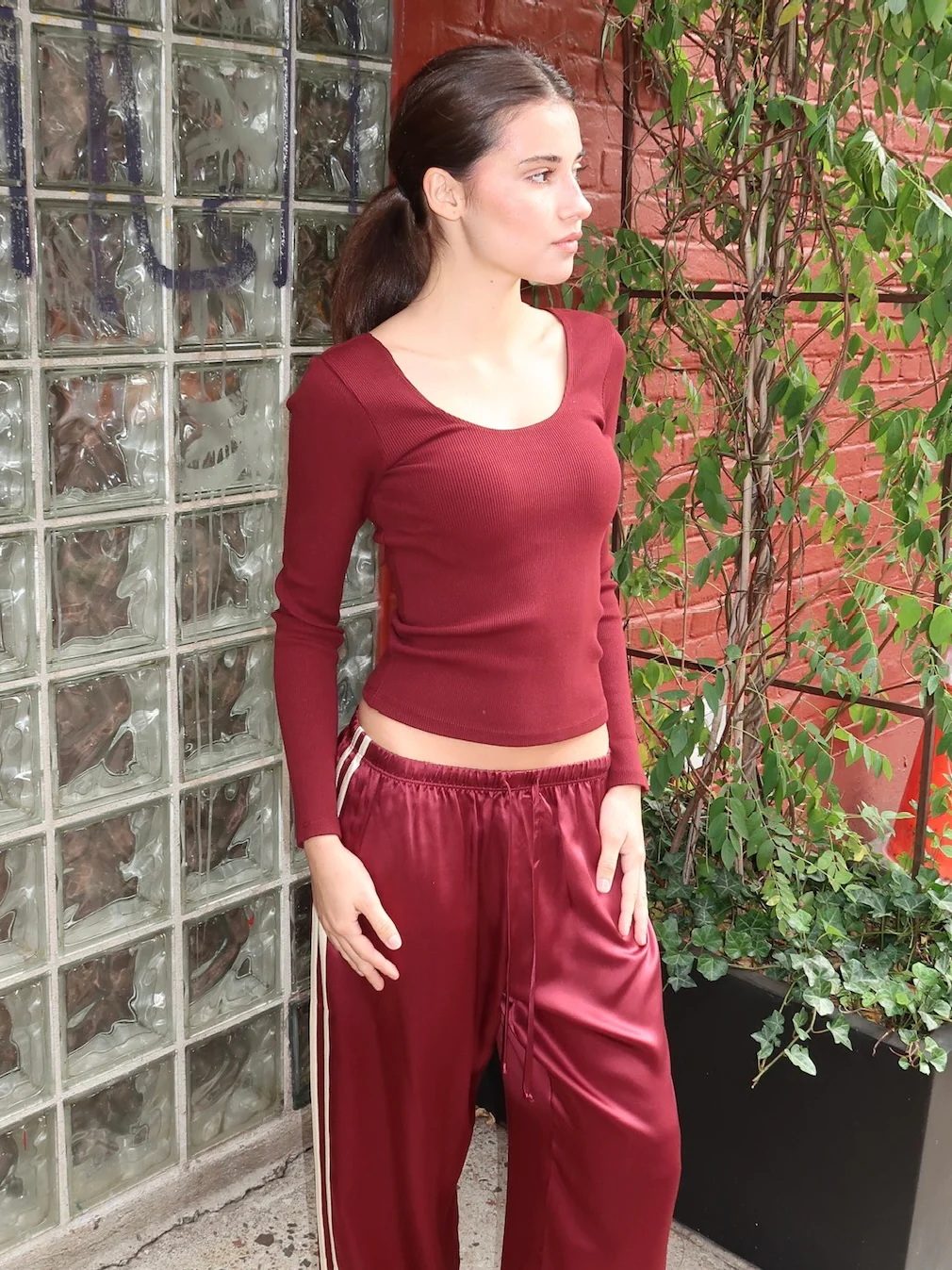 The Rib Scoop Long Sleeve in Oxblood - Image 2