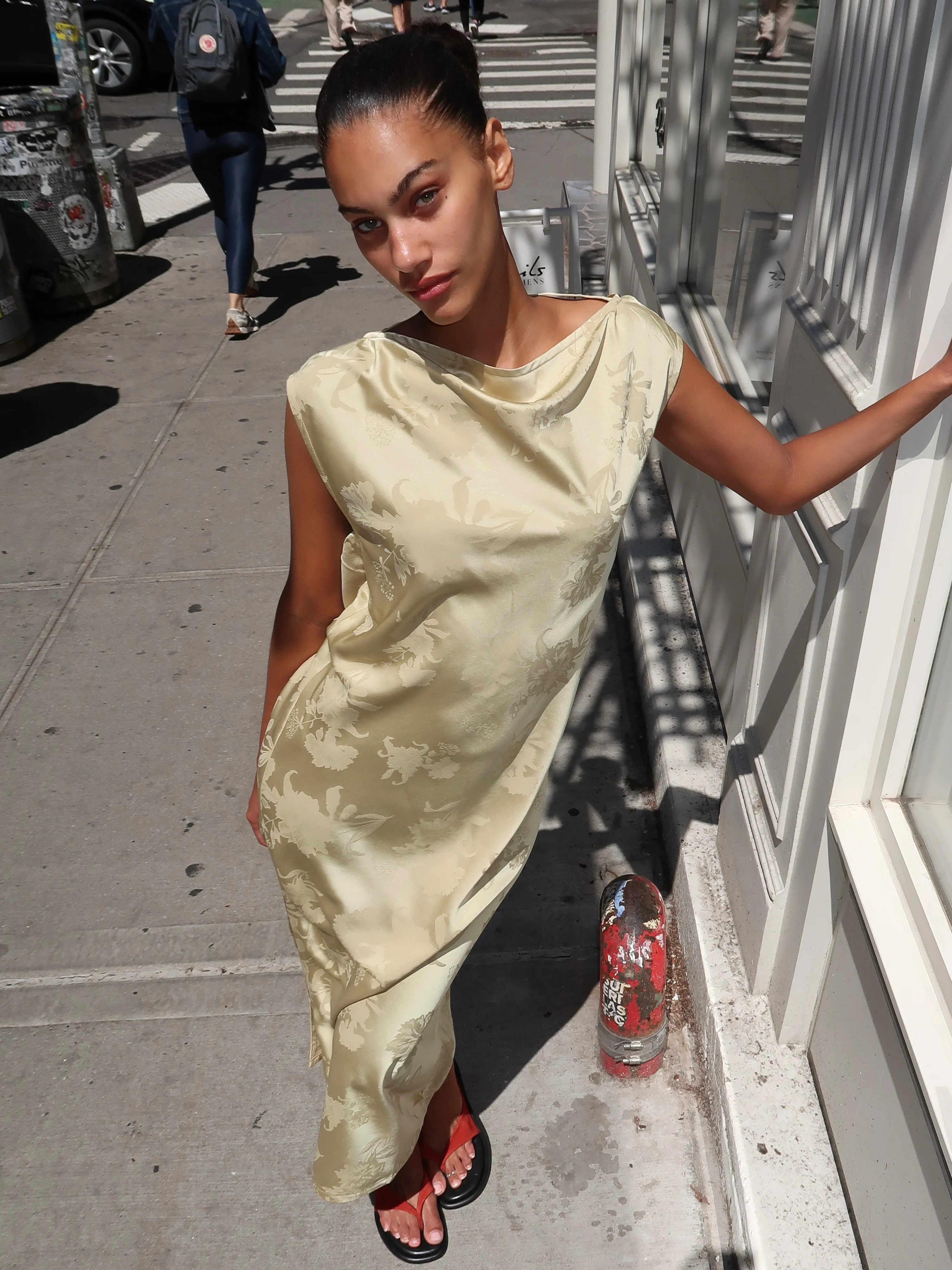 Whim Dress in Gold Jacquard - Image 2