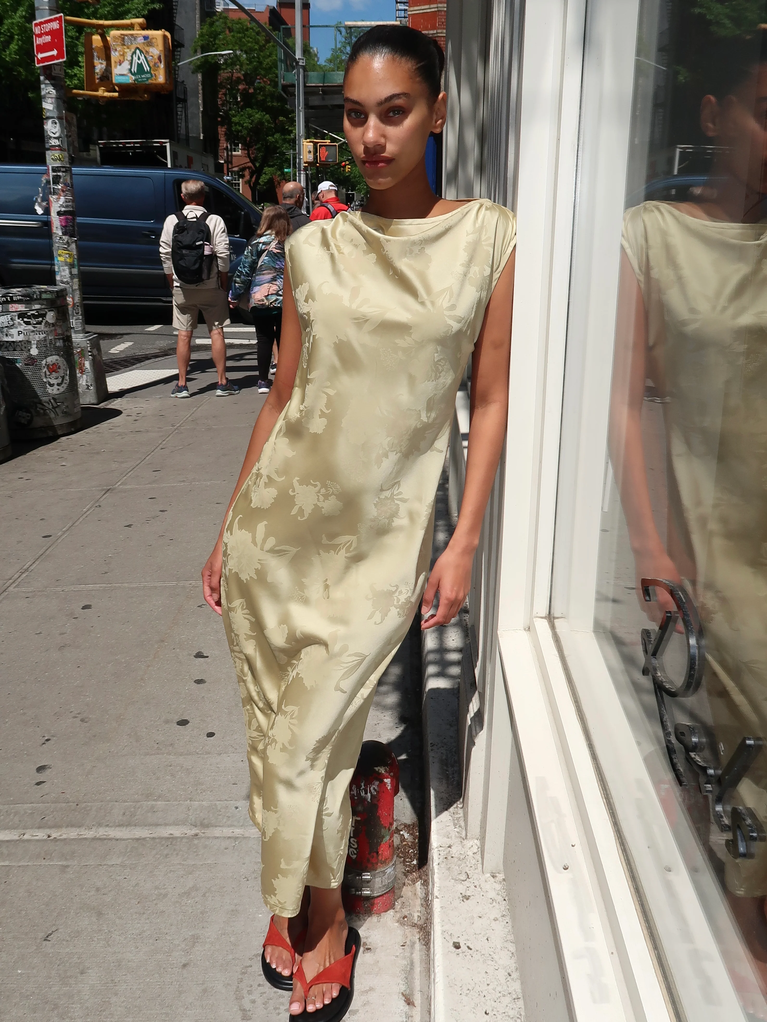 Whim Dress in Gold Jacquard - Image 4